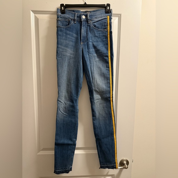 Express Blue Skinny Jeans with Yellow Stripe - Picture 5 of 9